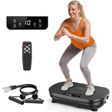 Vibrationsplatte 99 Geschwindigkeiten, FED FITENSS, 5 Programme, Fernbedienung, Widerstandsbänder, Belastung 150 kg, Schwarz