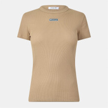 (8 UK, Beige) Lacoste Womens/Ladies Ribbed Crew Neck Slim T-Shirt