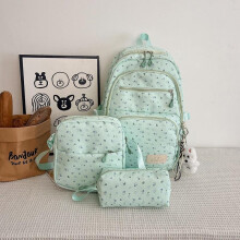 (black, Has a pendant) 2026 New Summer School Backpack Cute Minimalist Polka Dot Laptop Bag Large Capacity 3-Piece Set