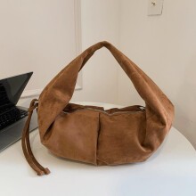 (Khaki) Retro Suede Leopard Print Saddle Bag for Women 2026 New Style Autumn Winter Trendy Underarm Bag Large Capacity Handbag