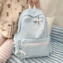 (Pink, Includes charm) New Butterfly Bow Fashion Simple Versatile High School Student Backpack Lightweight Casual Solid Color Short Trip Travel Bag
