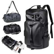 (Black) 2026 New Travel Backpack Large Capacity Multi-function Shoulder Sling Bag Casual Cool Faux Leather Water-Resistant Unisex Daypack