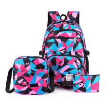 (blue) New Large Capacity 3-Piece Set Backpack Trendy Student Bookbag for Girls Middle High School Printed Laptop Backpack Water-Resistant Travel Bag
