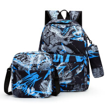 (Purple) New Nylon Printed 3-Piece Set Backpack Korean Style Students Bookbag Boys Girls School Bag Set