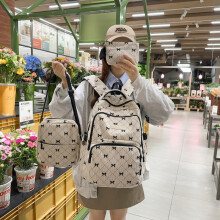 (Black) Korean Bow Knot Girl Backpack Set of 3 Large Capacity Casual Daypack Ins Style Cute Student Bookbag Travel Bag