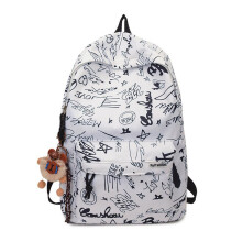 (Black - style two) Graffiti Backpack Large Capacity Casual Simple Textured Laptop Bag for Elementary Middle High School Students