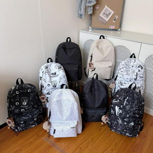 (black) Graffiti Backpack Large Capacity Casual Simple Textured Laptop Bag for Elementary Middle High School Students 2
