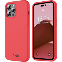 Tekuté silikonové pouzdro pro iPhone 14 Pro - Melounová červená