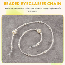 1x White Pearl Beaded Sunglass Eyeglasses Reading Glasses Chain Cord Holder