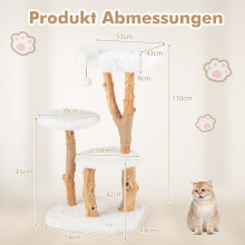 Arbre à chat en bois avec siège en peluche, 2 plateformes et poteaux en jute