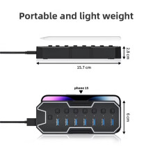Hub USB 3.0 5Gbps, Szybki Rozdzielacz USB z Indywidualnymi Przełącznikami Zasilania i Wskaźnikami LED, Hub USB 3.0 do Laptopa PC