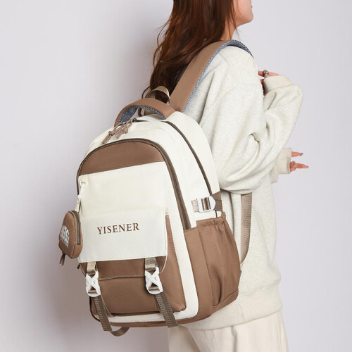(coffee) Large Capacity Backpack Ins Style Simple Student Bookbag High Quality Middle School Anti-water Backpack 1
