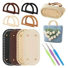 4+8 PCS Bag Bases for Crochet with D Shape Purse Handles, 3 Crochet Hooks, PU Leather Bottoms for DIY Bag Making