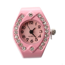 Kvinnor, Rosa Legering Kvarts-Ficka Fingerringklocka Strass Rund Urtavla