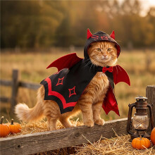 Cute Halloween Devil Cape with Bat Wings Pet Costume for Dogs Cats Party,M