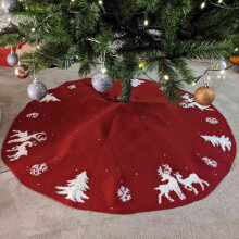 36 Inches Knitted Christmas Tree Skirt,3D Elk Xmas Tree Base Cover Mat,Rustic Tree Skirt for Holiday Party Decorations