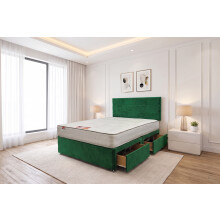 (Small Single, Emerald) York Plush Princess Sprung Divan Bed Set With Mattress, 2 Drawers & Headboard