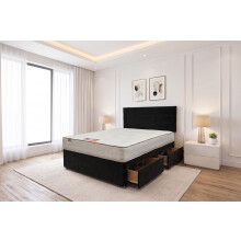 (Small Single, Black) York Plush Princess Sprung Divan Bed Set With Mattress, 2 Drawers & Headboard