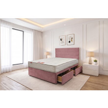 (Small Double, Pink) York Plush Princess Sprung Divan Bed Set With Mattress, 2 Drawers & Headboard