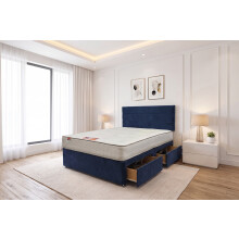 (Small Single, Navy) York Plush Princess Sprung Divan Bed Set With Mattress, 2 Drawers & Headboard