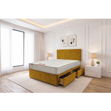 (Small Single, Mustard) York Plush Princess Sprung Divan Bed Set With Mattress, 2 Drawers & Headboard
