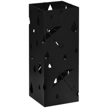(Black, Steel) Steel Umbrella Stand with 4 Hooks & Drip Tray