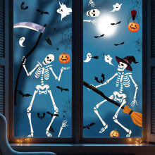 Halloween Window Stickers Large 9Sheets Skeleton Ghost Sticker for Glass | Reusable Double Sided Window Clings for Halloween Decor Window,Door,Glass