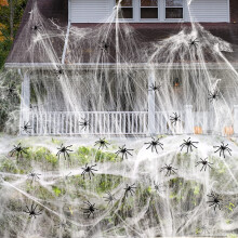 1500 Square Feet 300g Halloween Spider Web Stretchable Cobweb with 50 pcs Small Spiders Halloween Indoor Outdoor Decorations