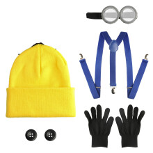 7Set Funny Fancy Dress Costume,Yellow Beanie Knit Hats,Goggles,Black