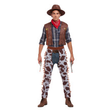 Adult Men's Cowboy Fancy Dress Costume with Cowboy Hat and Chaps Stag Do Halloween Sheriff Western Dress Up Outfit One Size Mens Fancy Dress Costume
