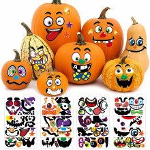 16 Sheets Halloween Pumpkin Stickers 32 Facial Decals Decorating Kit