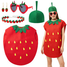 5Pcs Strawberry Costume for Adults, Funny Fruit Fancy Dress Outfit