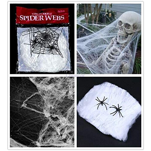 of 4 White Webs Halloween Decoration Props Spider Webs including 1