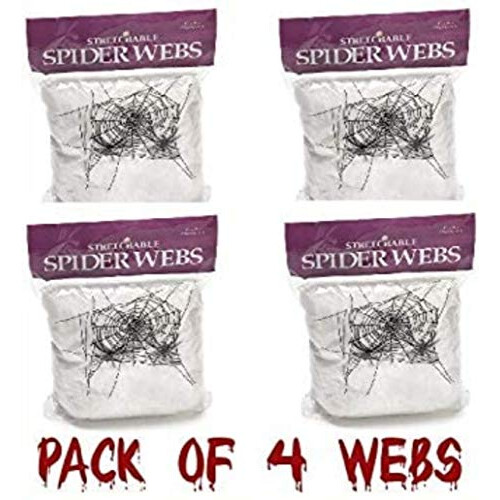 of 4 White Webs Halloween Decoration Props Spider Webs including 2