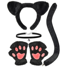 4PCS Cat Halloween Costume Accessories,Cat Ears Headband Tail Gloves