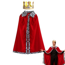 Costume Set, 90cm King Queen Costume Set, Red Cow Pattern Cloak, with Golden Cloth Crown, for Nativity Halloween Stage Performance