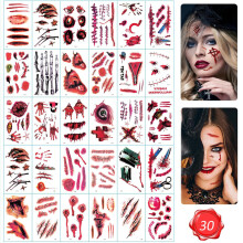 30 Sheets Halloween Scar Tattoos Stickers with Fake Scab Blood,zombie