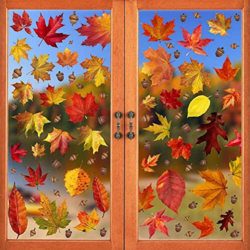 6 Sheet Autumn Fall Maple Leaves Window Clings Sticker For Thanksgiving Maple Decorations 2