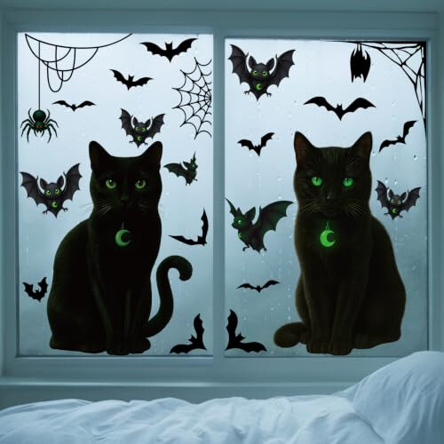 4Sheets Halloween Decorations Window Stickers Black Cat Horror Gothic 1