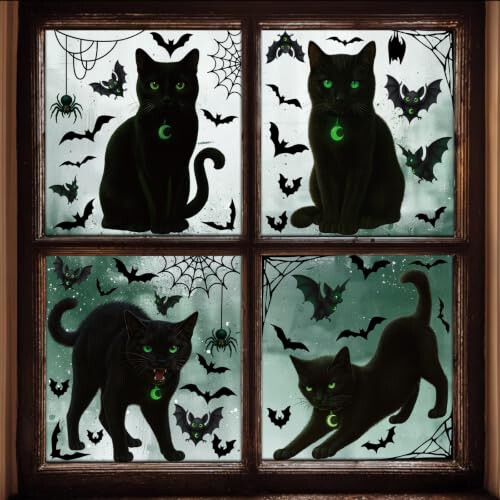 4Sheets Halloween Decorations Window Stickers Black Cat Horror Gothic 2