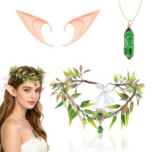 3 Pcs Renaissance Elf Costume, Fairy Ears, Goddess Tiara, Pointy