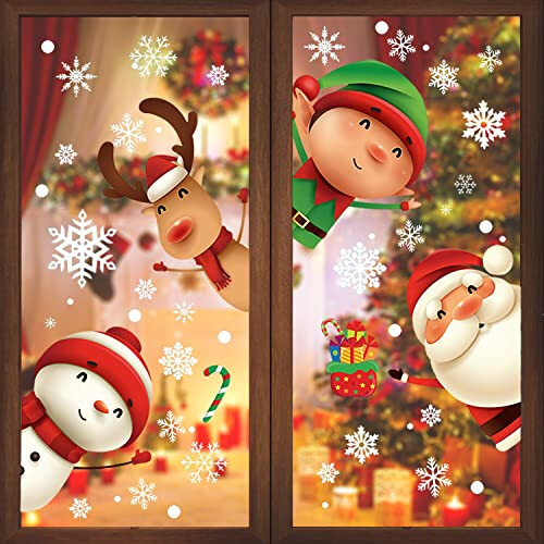 82pcs Christmas Window Cling Stickers, 5 Sheet Reusable Xmas Window 2