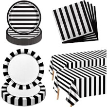 122 Pieces Black And White Striped Party Supplies With Paper Plates