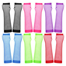 6 Pairs Fishnet Gloves Fingerless Neon Gloves, Long Fingerless