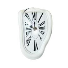 (White) Surreal Distorted Clock 175*115*145mm Silent Scanning Melting Watch Pedestal Clock Gift Decoration