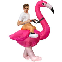 Flamingo Costume Riding T-Rex Air Blowing up Funny Fancy Dress Party Halloween Costume (Pink)