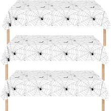 3Pcs 137274cm Halloween Spider Web White Tablecloth Decorations for