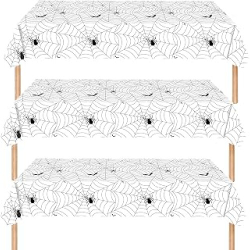 3Pcs 137274cm Halloween Spider Web White Tablecloth Decorations for