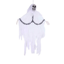 90cm Skeleton in Chain Poseable Hands Flying Ghost Skull Halloween Hanging Decoration Grim Reaper Haunted House Prop Scary Spooky, 3Ft, White