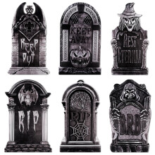 43cm Halloween Tombstones Outdoor Decorations 6 PCS Graveyard Prop Yard Signs With Stakes for Cemetery Outside Yard Haunted House Decor